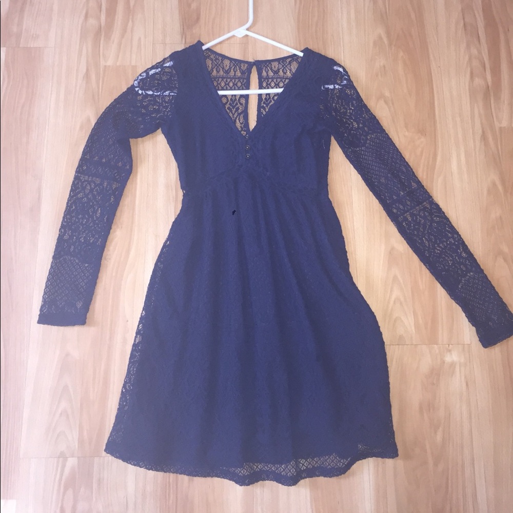Lace long sleeve navy blue dress
